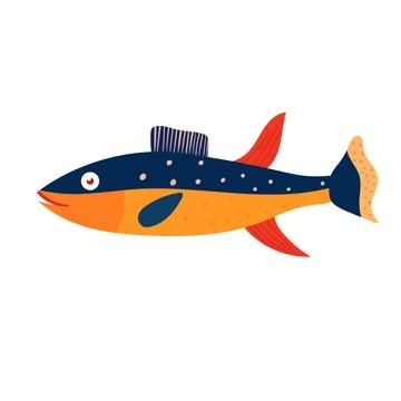 Vector blue orange fish, marine animal isolated on white background. Stock Illustration