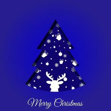 Vector blue paper Christmas tree on a blue background.  Stock Illustration