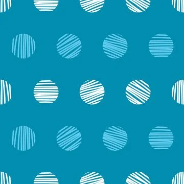 Vector blue polka dot circles with lines repeat pattern. Perfect for fabric,  Stock Illustration
