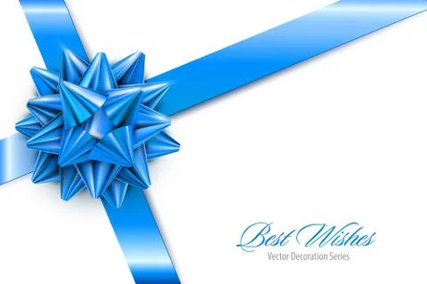Vector Blue Realistic Bow with Ribbons Isolated on White Background Stock Illustration