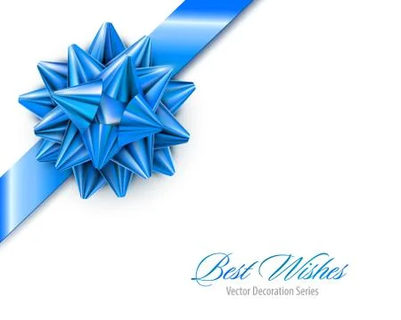 Vector Blue Realistic Bow with Ribbons Isolated on White Background Stock Illustration