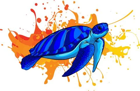 Vector blue Sea turtle on colored background Illustrazione stock
