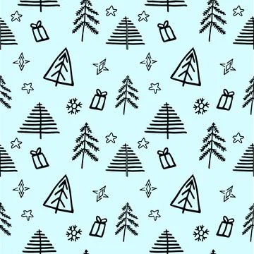 Vector blue seamless pattern of christmas tree Illustrazione stock