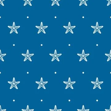 Vector blue seamless pattern with sea starfish Stock Illustration