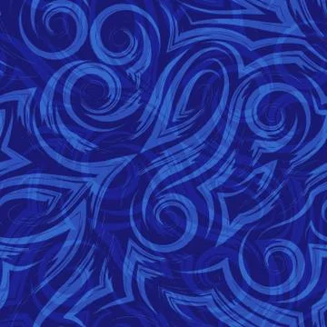 Vector blue seamless pattern of waves or swirl drawn with a brush for decor on a Illustrazione stock