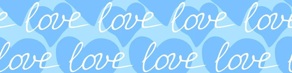 Vector blue seamless pattern with white inscriptions - love. Pastel delicate  Stock Illustration