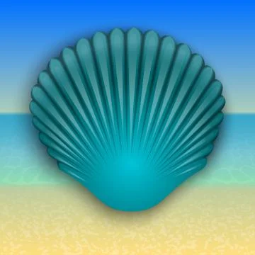 Vector blue shell illustration on the summer sea beach 스톡 일러스트