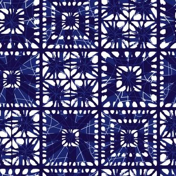Vector blue shibori abstract square tiles mosaic pattern background. Suitab.. Stock Illustration