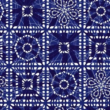 Vector blue shibori abstract square tiles mosaic pattern background. Suitab.. Stock Illustration