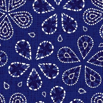 Vector blue shibori floral pattern with canvas background. Suitable for texti Stock Illustration
