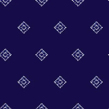 Vector blue shibori simple diamond square polka dot seamless pattern. Suitabl Stock Illustration