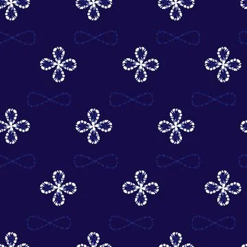 Vector blue shibori simple small four leaf clover pattern background. Suita.. Illustrazione stock