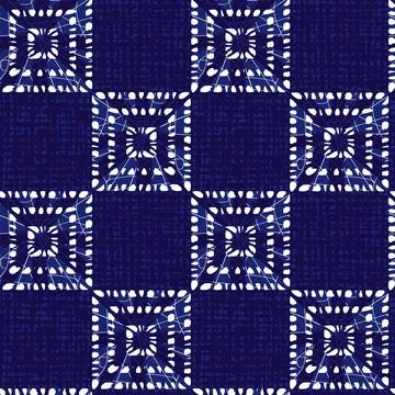Vector blue shibori squares pattern with canvas texture background. Suitable  Stock Illustration