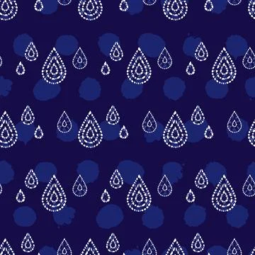 Vector blue shibori teardrop rows with background dots seamless pattern. Suit Stock Illustration