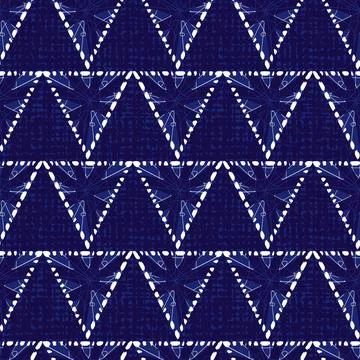 Vector blue shibori triangle abstract seamless pattern with canvas backgrou.. 스톡 일러스트