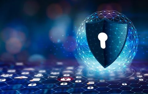 Vector blue shield Business concept of data protection Blue shield  blue back Illustrazione stock