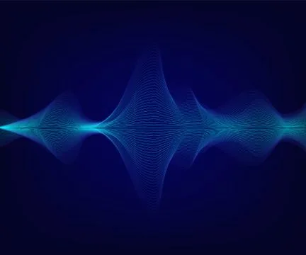 Vector blue shiny sound wave on dark blue background. Tecnology illustration. Stock Illustration