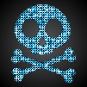 Vector blue skull. Pirate flag. Sequins. Stock Illustration