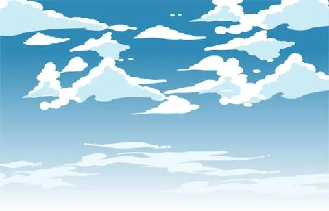 Vector blue sky clouds. Anime clean style. Background design Stock Illustration