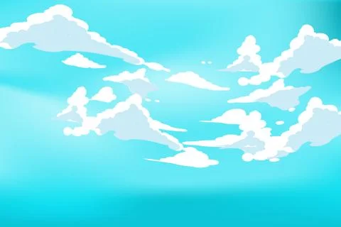 Vector blue sky clouds. Anime clean style. Background design Illustrazione stock