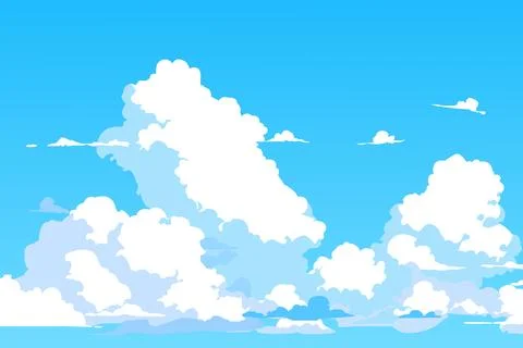 Vector blue sky clouds. Anime clean style. Background design. Stock Illustration