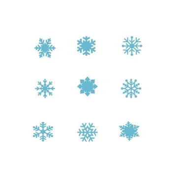 Vector blue snowflakes icon set on white. Symbol of snow, holiday, cold weath Stock Illustration