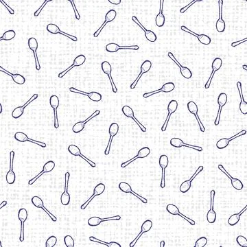 Vector blue spoons simple monochrome repeat pattern with canvas background 스톡 일러스트