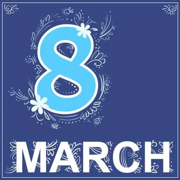 Vector blue square simply greeting card 8 march with floral elements イラスト素材