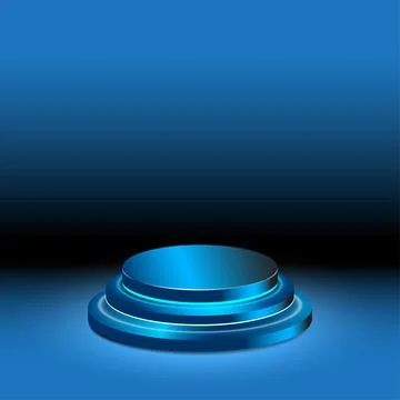 Vector blue three level pedestal futuristic podium with dramatic lighting Stock Illustration