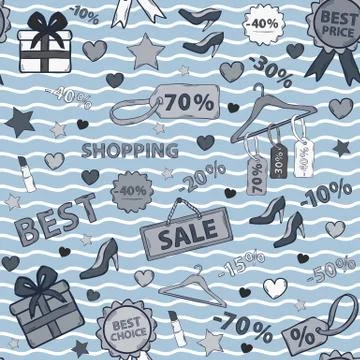 Vector in blue tones pattern on shopping, themed design with dif Stock Illustration