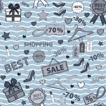 Vector in blue tones pattern on shopping, themed design with dif Vector in... Stock Photos