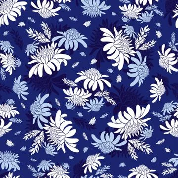 Vector blue torch ginger flower tropical floral seamless pattern. Suitable fo Stock Illustration