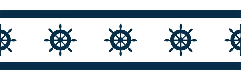 Vector blue wheel on white background repeat seamless border. Stock Illustration