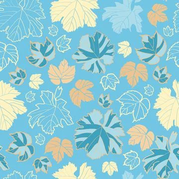 Vector blue yellow leafes seamless pattern print background. Stock Illustration