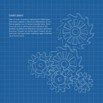 Vector blueprint background with gears or cogwheels Stock Illustration