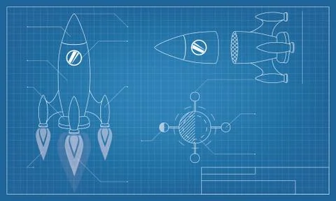 Vector blueprint of the spaceship Stock Illustration
