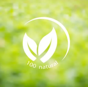 Vector blurred landscape design of green 100 percent natural label. Vector il Stock Illustration