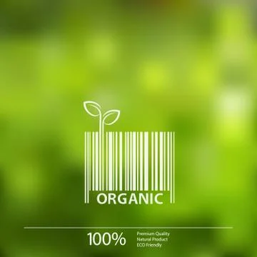 Vector blurred nature background with eco barcode label of Organic Fresh Food Stock Illustration