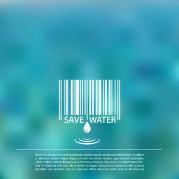 Vector blurred sea background with save water barcode label Stock Illustration