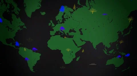 Vector Boats - Worldwide - Trees growing - map of the world - black backgroun Stock Footage 64754007