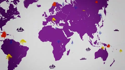 Vector Boats - Worldwide - Trees growing - map of the world - white backgroun Stock Footage 64754242