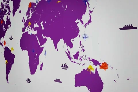 Vector Boats - Worldwide - Trees growing - map of the world - white backgroun Stock Footage 68608936