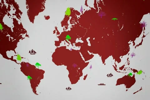 Vector Boats - Worldwide - Trees growing - map of the world - white backgroun Stock Footage 68608946