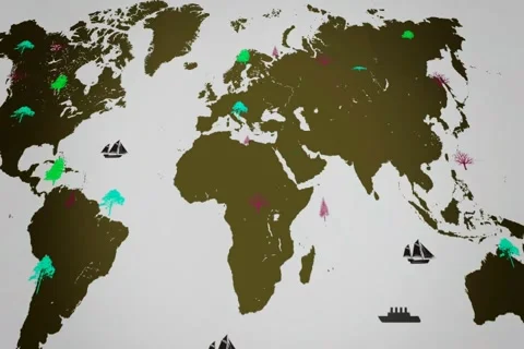 Vector Boats - Worldwide - Trees growing - map of the world - white backgroun Stock Footage 68609016