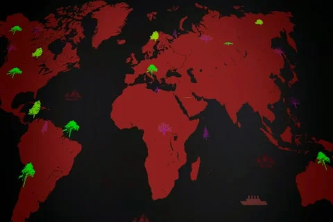Vector Boats - Worldwide - Trees growing - map of the world - black backgroun Stock Footage 68610608