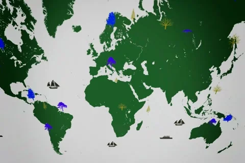 Vector Boats - Worldwide - Trees growing - map of the world - white backgroun Stock Footage 68610663