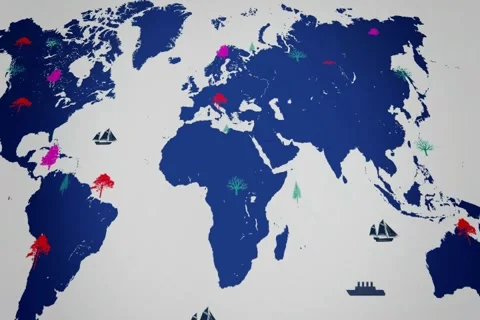 Vector Boats - Worldwide - Trees growing - map of the world - white backgroun Stock Footage 68610674