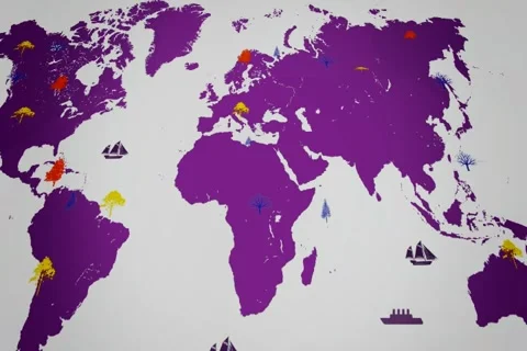 Vector Boats - Worldwide - Trees growing - map of the world - white backgroun Stock Footage 68610687