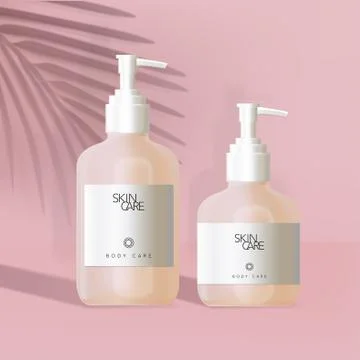 Vector Body Care Pump Bottle with White Label in Minimalist Pink Background Stock Illustration