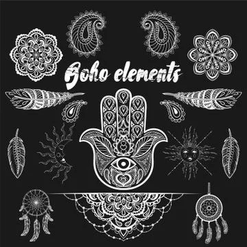 Vector bohemian ornamental elements, ethnic makhenda,  hand draw Stock Illustration